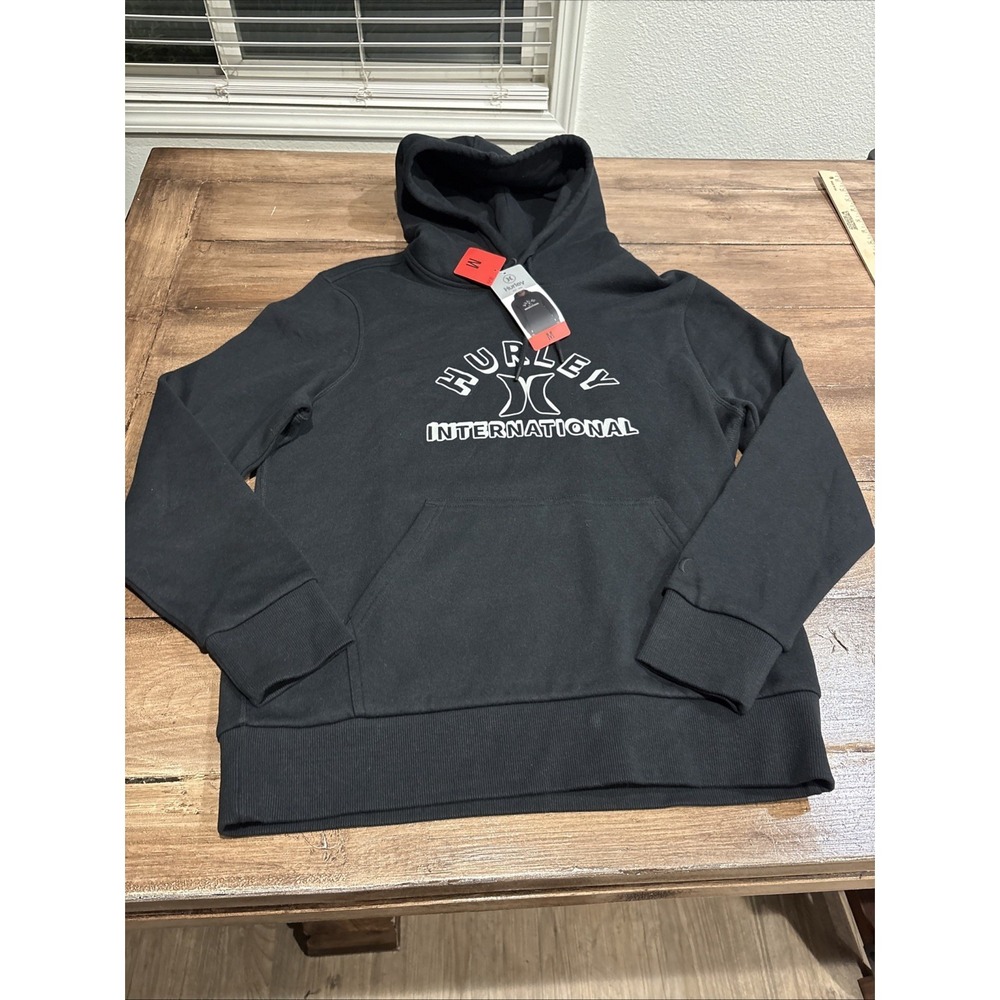 Hurley Pullover Hoodie Men's Size Medium Black PulloverLogo‎ Graphic NWT